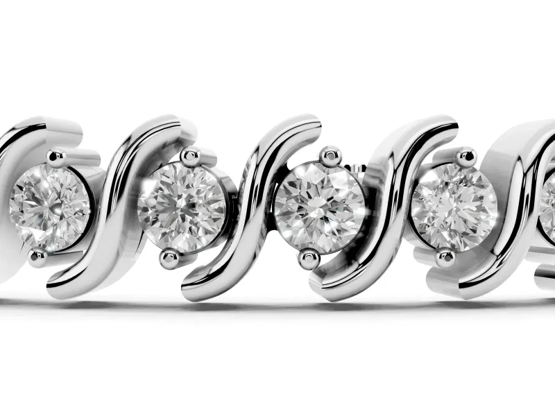 Round Lab-Grown Diamond S-Link Tennis Bracelet | Wave Pattern | White Gold