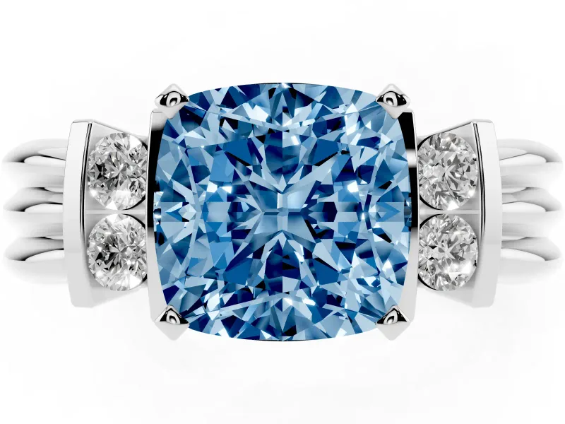 Cushion Cut Bar-Set Engagement Ring Setting for a Fancy Blue Lab-Grown Diamond | White Gold