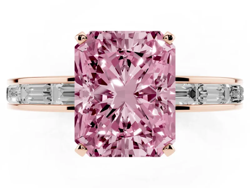 Radiant Cut Channel Set Engagement Ring Setting for a Fancy Pink Lab-Grown Diamond | Rose Gold