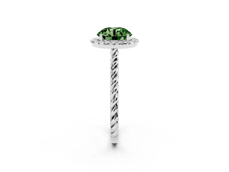 Round Rope Halo Engagement Ring Setting for a Fancy Green Lab-Grown Diamond | Platinum