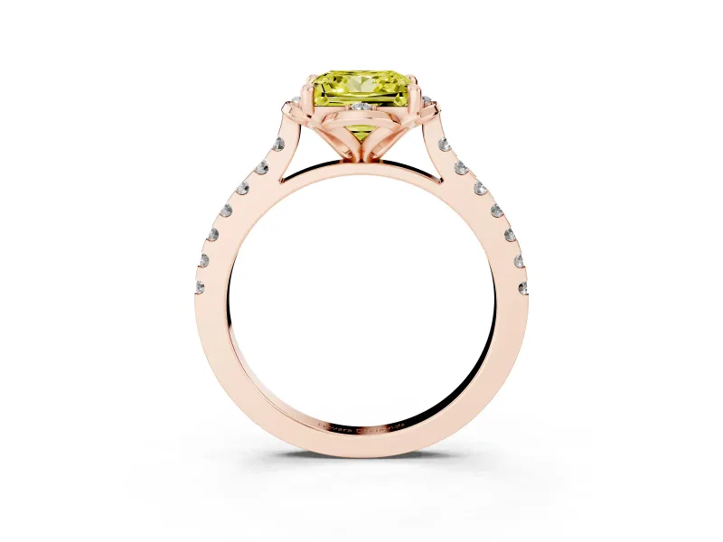 Princess Cut Floral Petal Engagement Ring Setting for a Fancy Yellow Lab-Grown Diamond | Petal Accents | Rose Gold