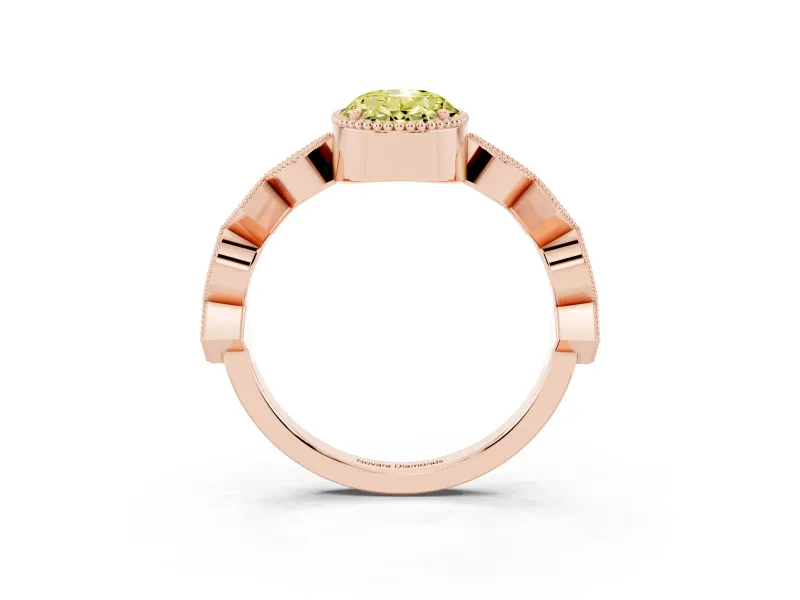 Fancy Yellow Oval Cut Diamond Milgrain Marquise Twist Band Ring Set in Rose gold with Prong Setting