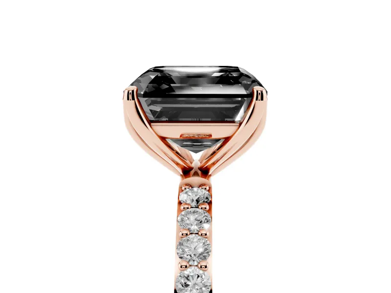 Asscher Cut Pavé Solitaire Engagement Ring Setting for a Black Center | Slim Band | Rose Gold