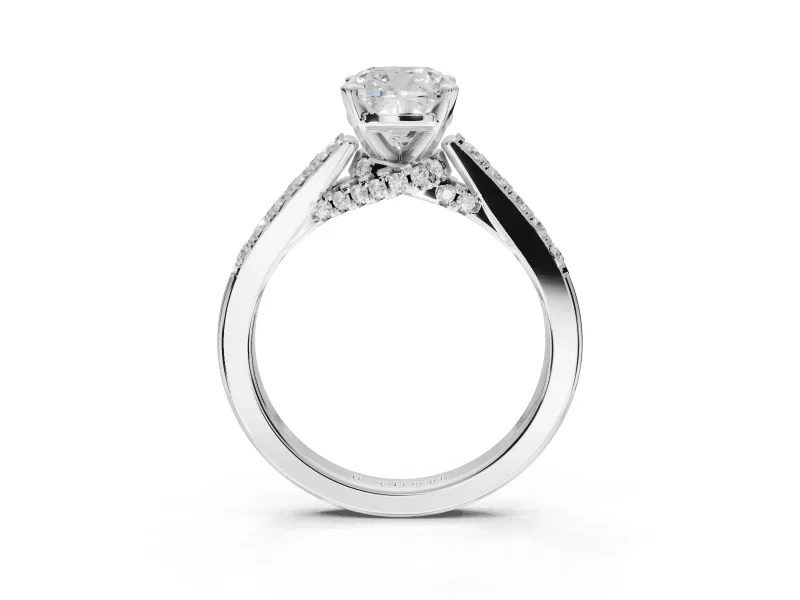 Cushion Cut Pavé Solitaire Engagement Ring Setting | Crossover Gallery | Platinum