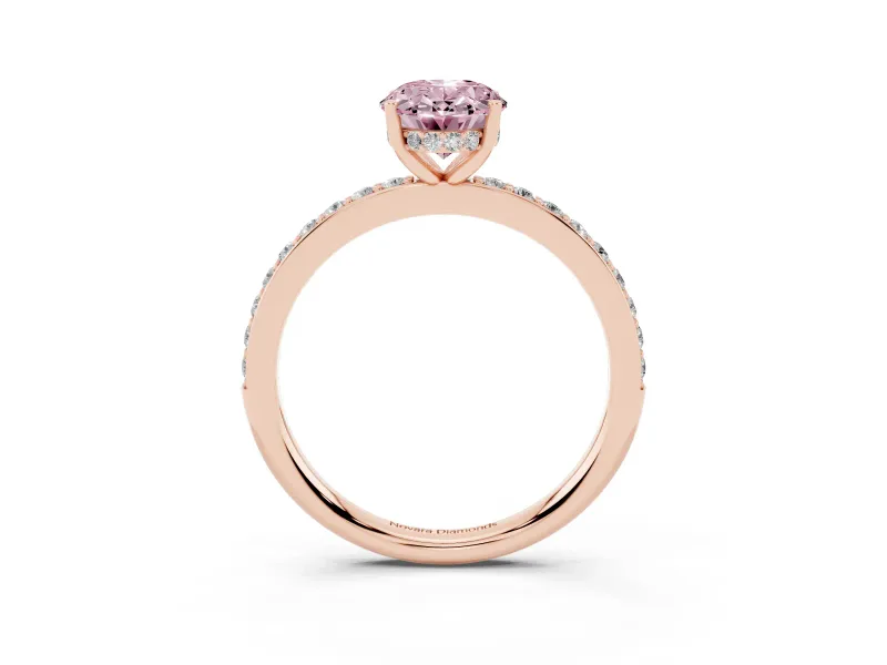 Fancy Pink Oval Cut Diamond Pavé Band Ring Set in Rose gold with Prong-Set Center Stone