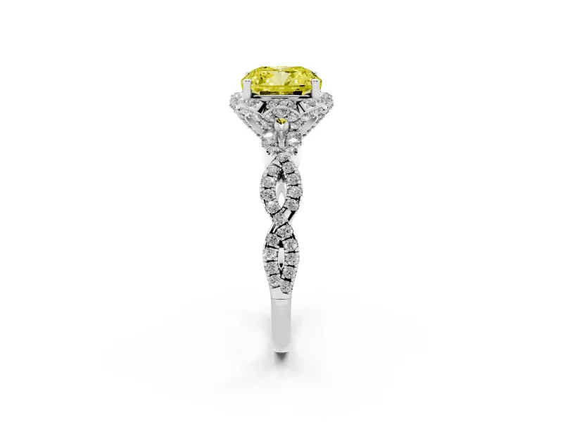 Cushion Cut Halo Engagement Ring Setting for a Fancy Yellow Lab-Grown Diamond | Sterling Silver - Design NV-24725