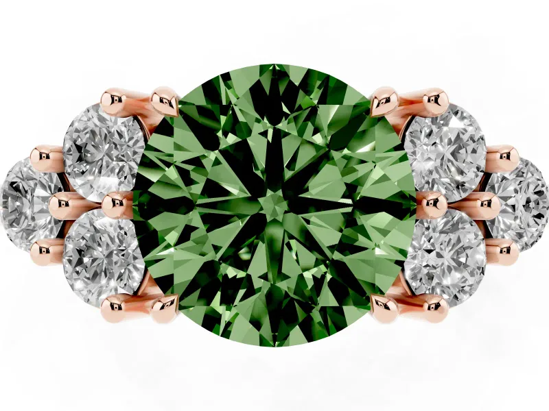 Round Cluster Side Stone Engagement Ring Setting for a Fancy Green Lab-Grown Diamond | Rose Gold