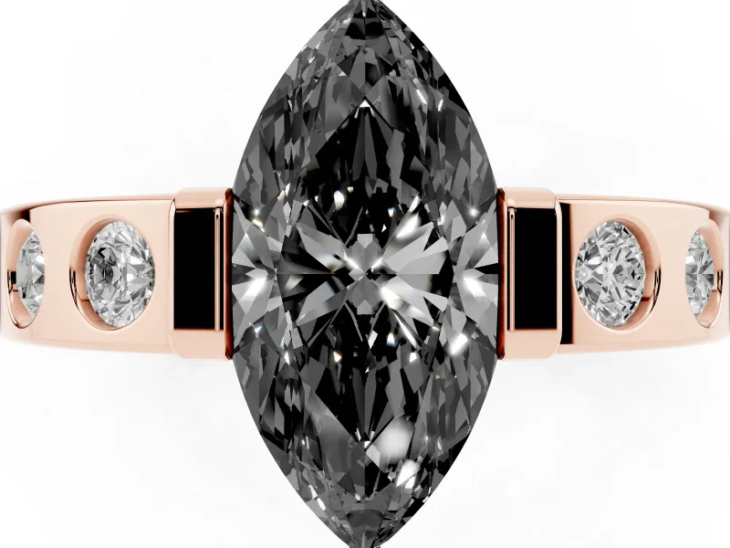Marquise Tension Style Engagement Ring Setting for a Black Center | Flush Set Accents | Rose Gold