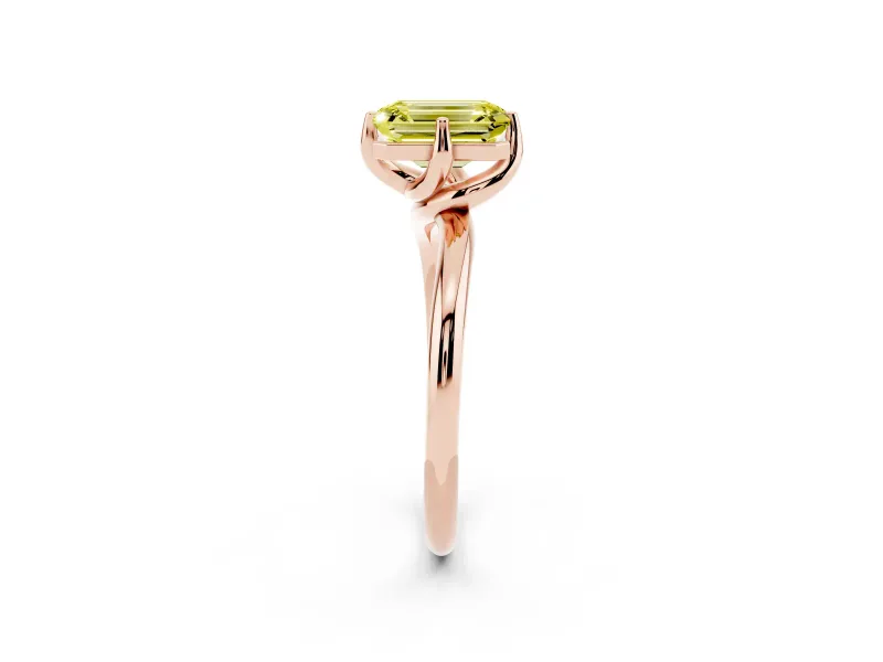 Emerald Cut Bypass Solitaire Engagement Ring Setting for a Fancy Yellow Lab-Grown Diamond | Plain Band | Rose Gold