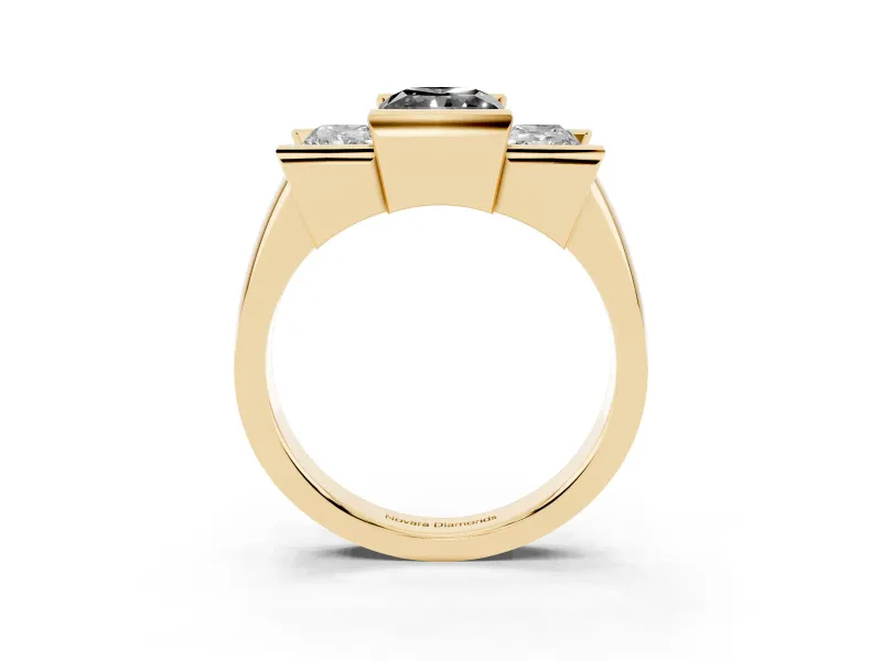 Radiant Cut Channel-Set Three Stone Engagement Ring Setting for a Black Center | Yellow Gold