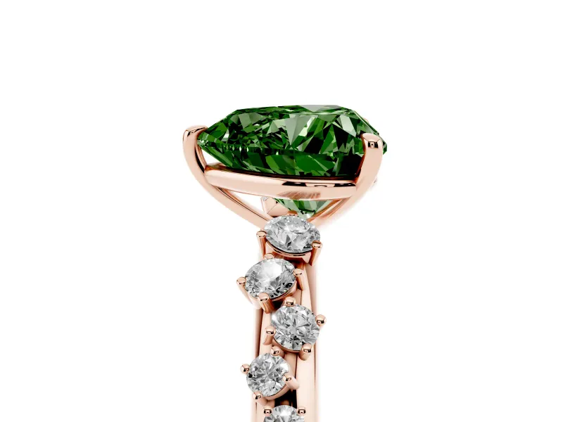 Fancy Green Heart Cut Diamond Cluster Solitaire Ring Set in Rose gold with Prong Setting