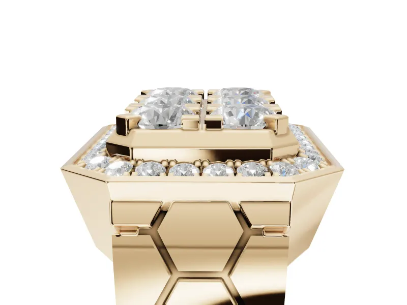 Round Lab-Grown Diamond Men's Cluster Ring | Octagonal Top | Yellow Gold