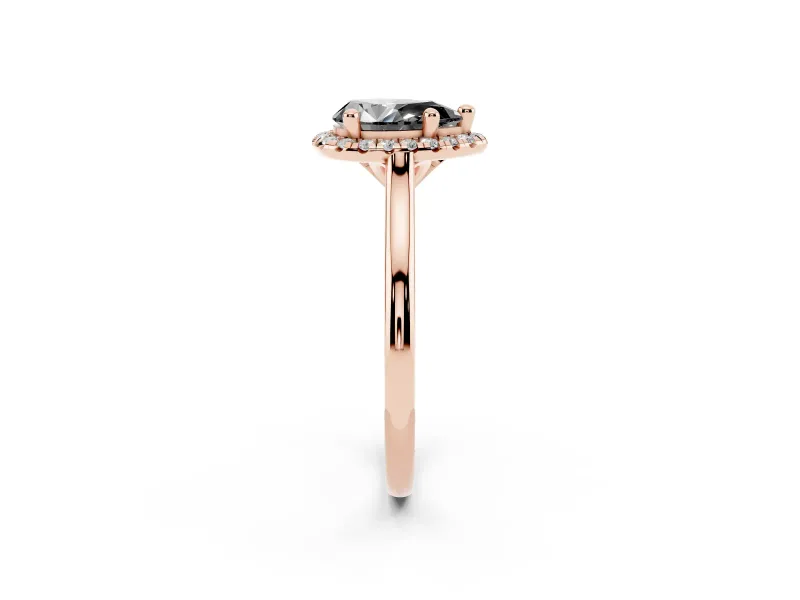 Pear-Shaped Halo Engagement Ring Setting for a Black Center | Plain Polished Band | Rose Gold