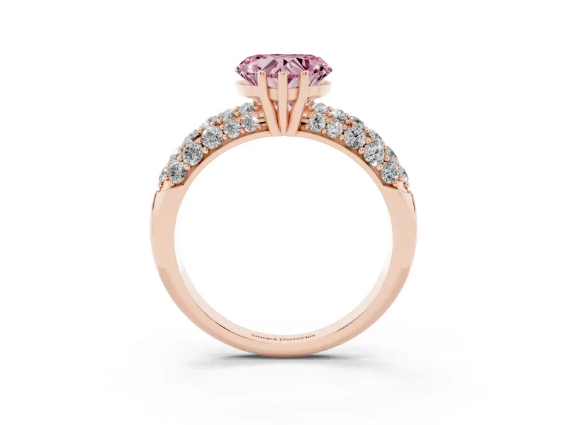 Heart-Shaped Multi Row Pave Engagement Ring Setting for a Fancy Pink Lab-Grown Diamond | Rose Gold