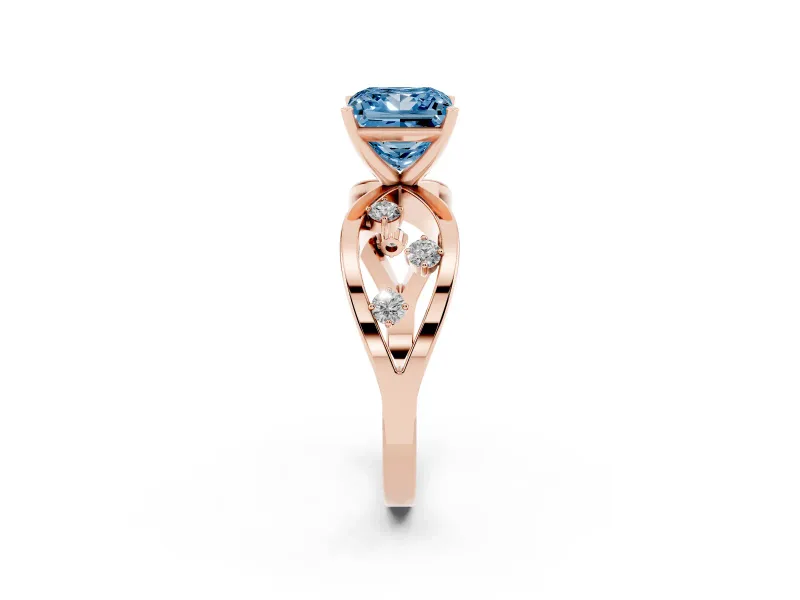 Princess Cut Loop Engagement Ring Setting for a Fancy Blue Lab-Grown Diamond | Rose Gold
