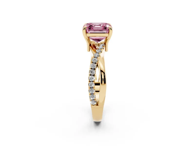 Asscher Cut Twist Engagement Ring Setting for a Fancy Pink Lab-Grown Diamond | Yellow Gold