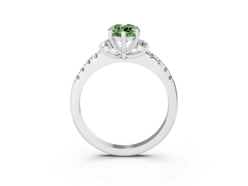 Marquise Side Stone Engagement Ring Setting for a Fancy Green Lab-Grown Diamond | Pave Band | Sterling Silver
