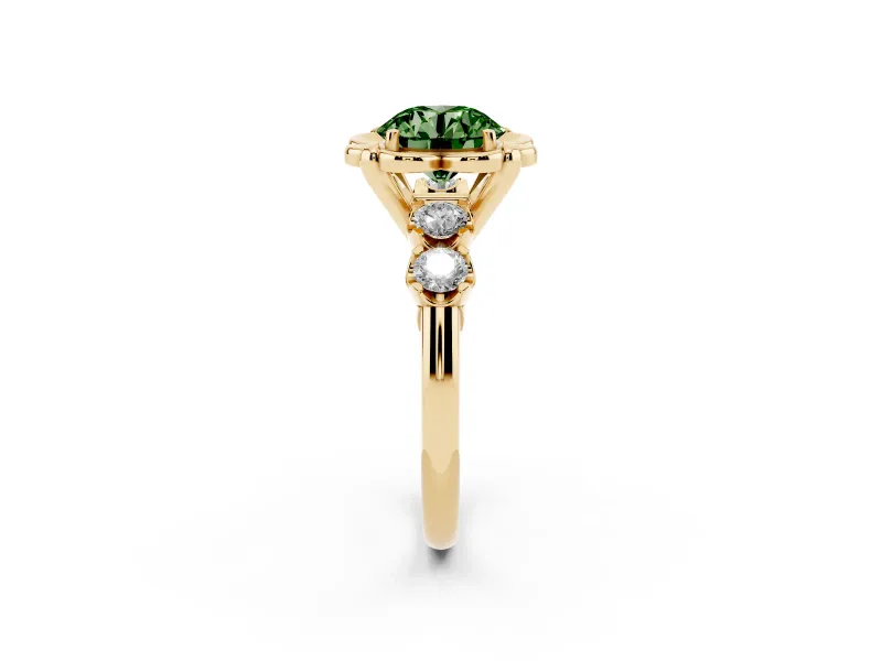 Round Floral Engagement Ring Setting for a Fancy Green Lab-Grown Diamond | Petal Frame | Yellow Gold