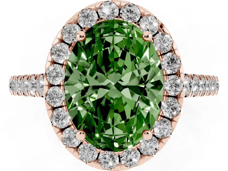 Oval Halo Engagement Ring Setting for a Fancy Green Lab-Grown Diamond | Pave Shoulders | Rose Gold