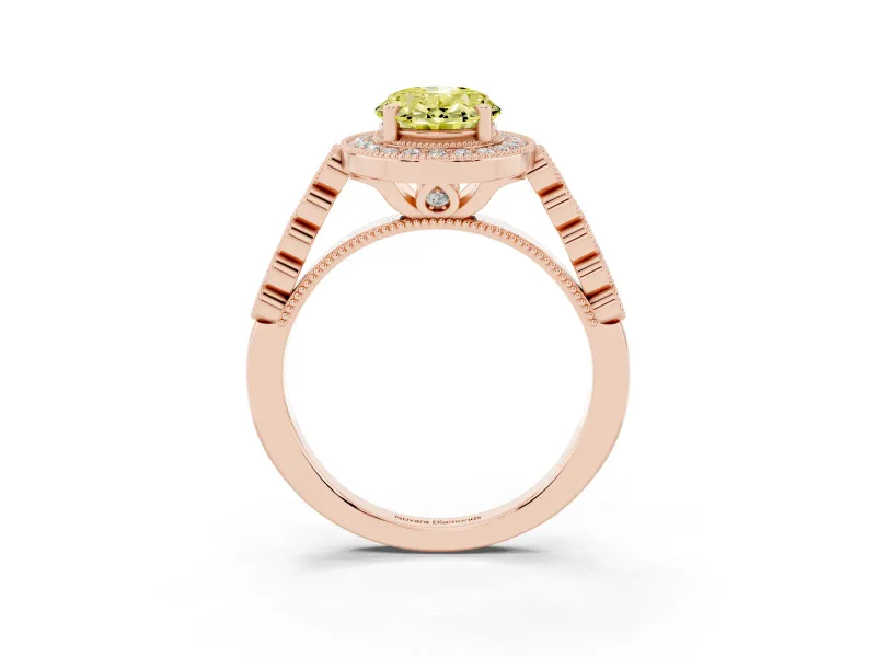 Oval Milgrain Halo Engagement Ring Setting for a Fancy Yellow Lab-Grown Diamond | Graduated Bezel Accents | Rose Gold