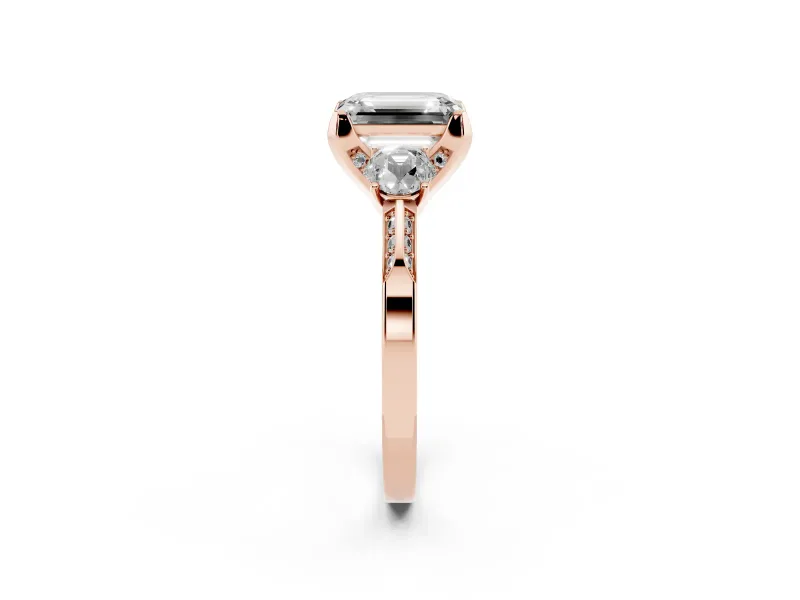 Emerald Cut Hidden Halo Three Stone Engagement Ring Setting for a Black Center | Rose Gold