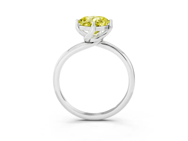 Cushion Cut Bypass Solitaire Engagement Ring Setting for a Fancy Yellow Lab-Grown Diamond | Plain Band | Sterling Silver