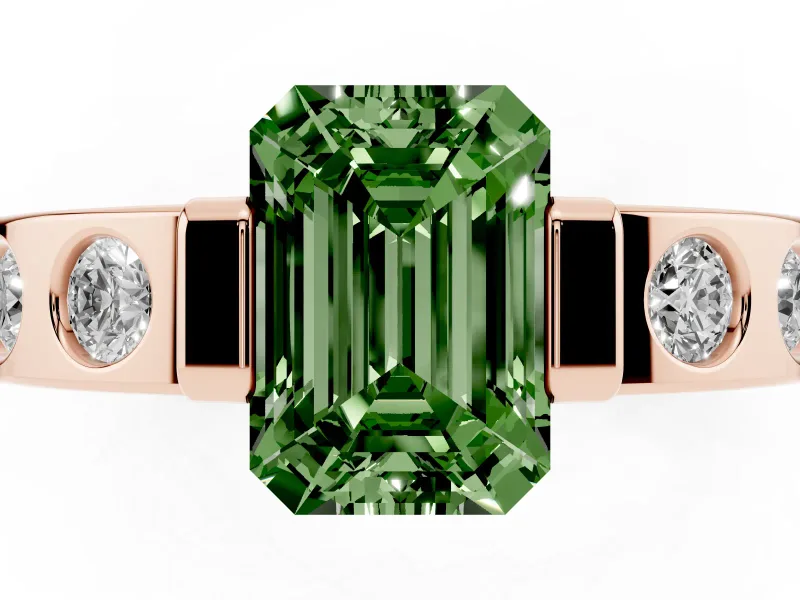 Emerald Cut Tension Style Engagement Ring Setting for a Fancy Green Lab-Grown Diamond | Rose Gold