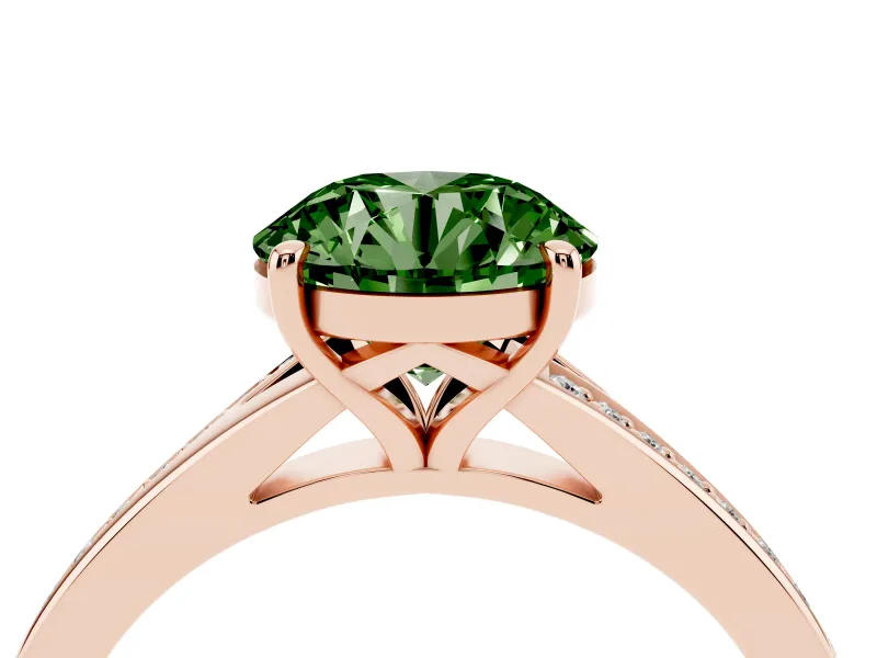 Round Pave Solitaire Engagement Ring Setting for a Fancy Green Lab-Grown Diamond | Sweeping Shoulders | Rose Gold