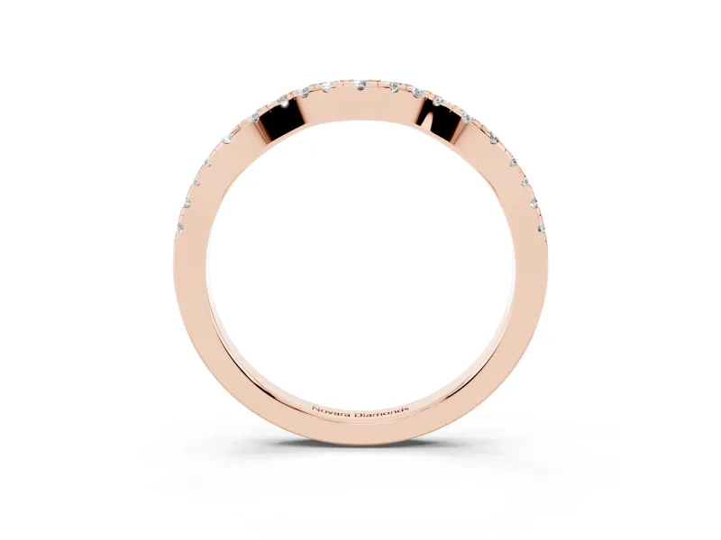 Round Lab-Grown Diamond Double Dip Curved Pavé Wedding Band | Scalloped Top | Rose Gold