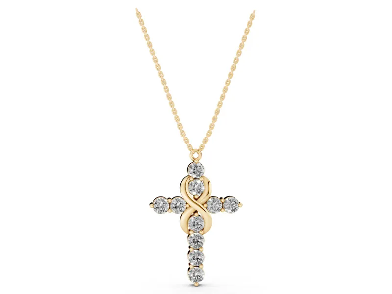 Round Lab-Grown Diamond Infinity Cross Pendant Necklace | Prong-Set Arms | Yellow Gold