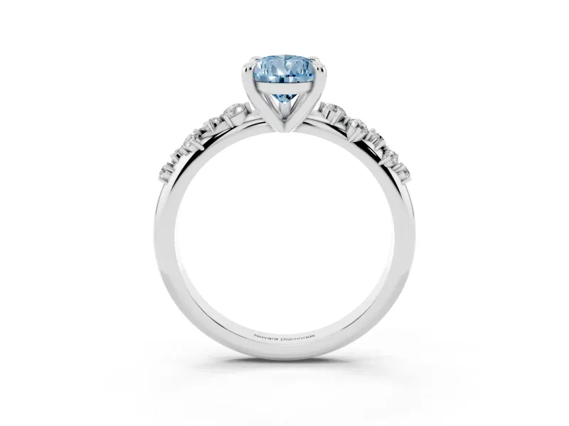 Fancy Blue Pear Cut Diamond Solitaire Vine Band Ring Set in Platinum with Round Accents and Prong Setting