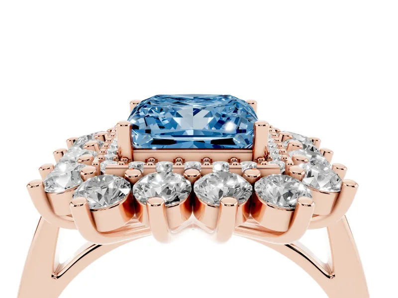 Princess Cut Floral Double Halo Engagement Ring Setting for a Fancy Blue Lab-Grown Diamond | Plain Band | Rose Gold