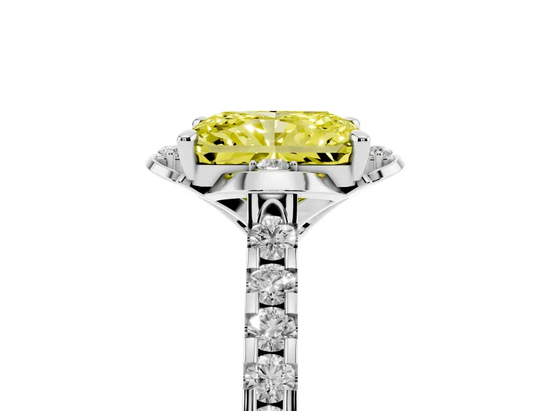 Radiant Cut Floral Petal Engagement Ring Setting for a Fancy Yellow Lab-Grown Diamond | Petal Accents | Platinum
