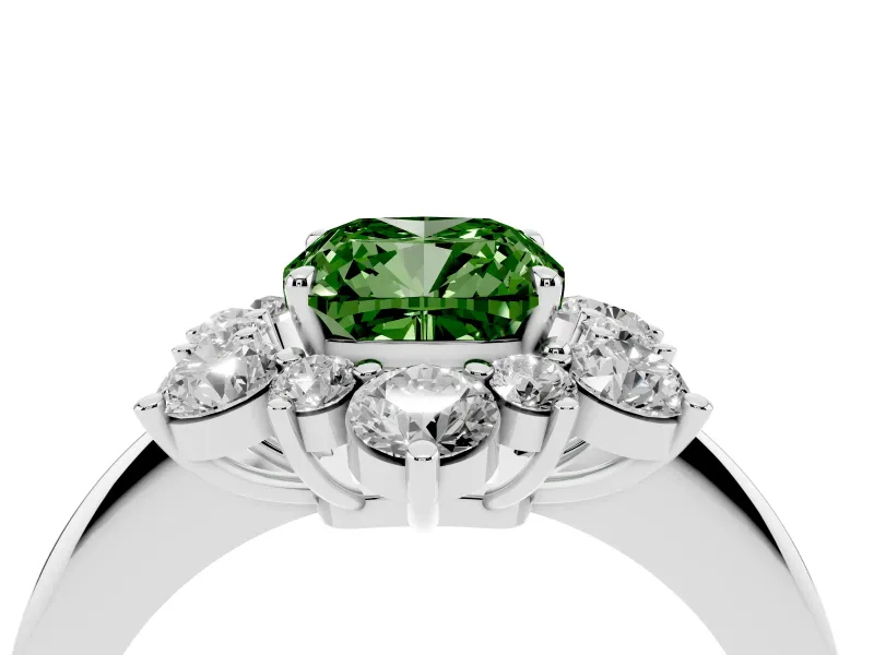 Cushion Cut Cluster Halo Engagement Ring Setting for a Fancy Green Lab-Grown Diamond | Platinum
