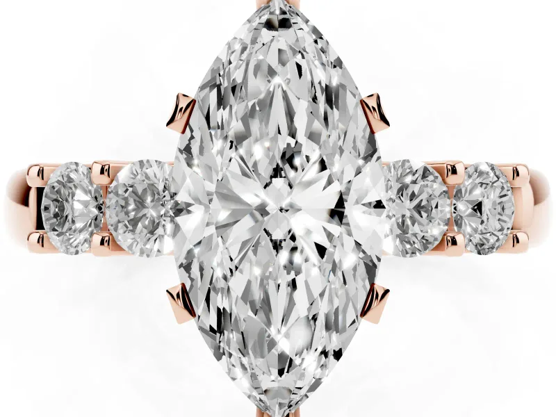 Marquise Five Stone Engagement Ring Setting | Prong-Set Side Stones | Rose Gold