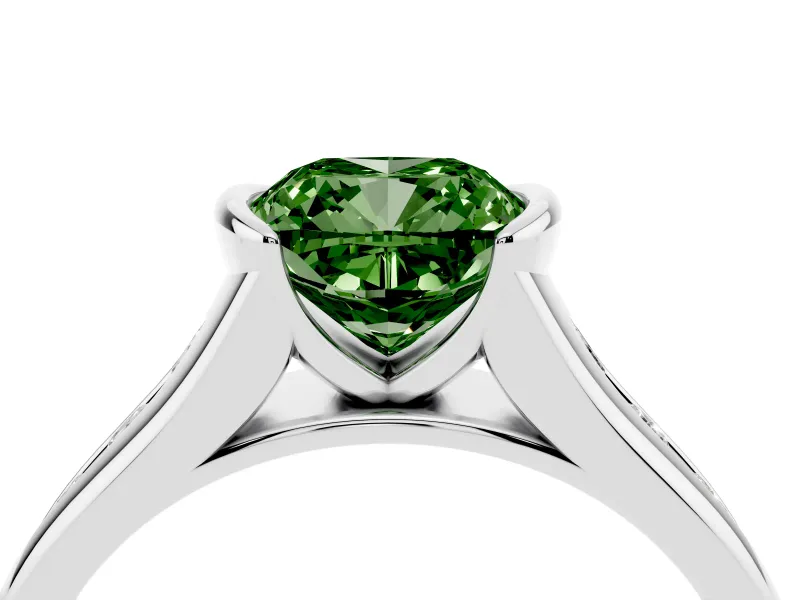Cushion Cut Half Bezel Engagement Ring Setting for a Fancy Green Lab-Grown Diamond | Sterling Silver