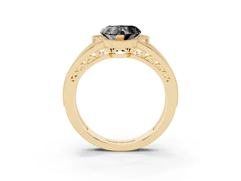 Heart-Shaped Milgrain Halo Engagement Ring Setting for a Black Center | Split Shank | Yellow Gold