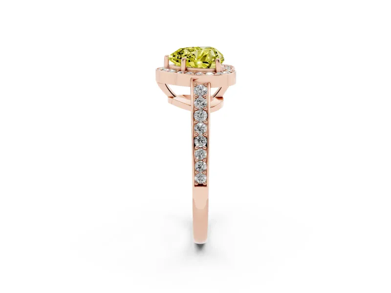 Heart-Shaped Framed Halo Engagement Ring Setting for a Fancy Yellow Lab-Grown Diamond | Rose Gold