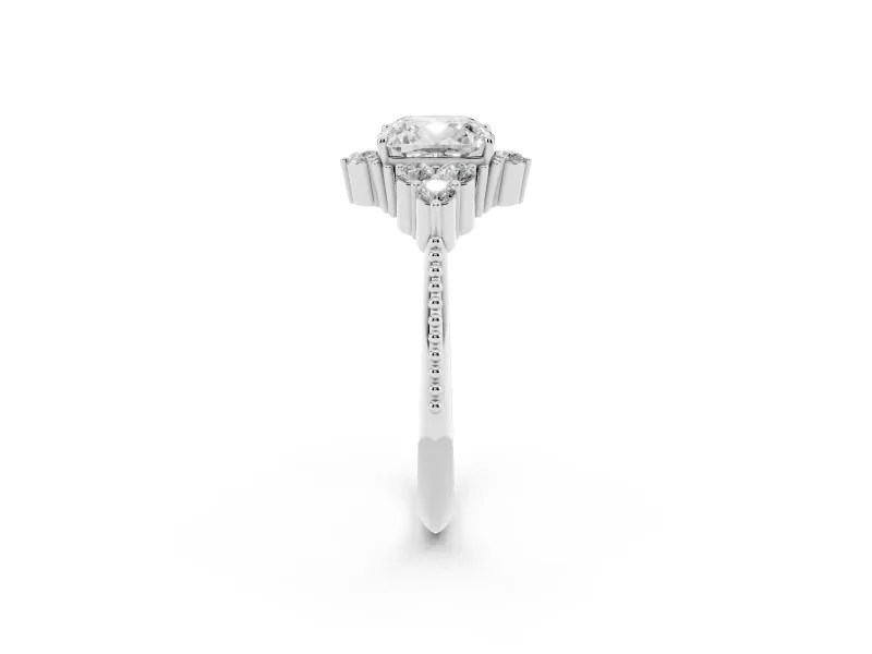 Cushion Cut Vintage Cluster Engagement Ring Setting | Beaded Edges | Sterling Silver