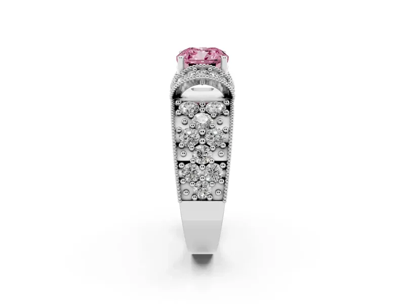 Cushion Cut Vintage Pave Engagement Ring Setting for a Fancy Pink Lab-Grown Diamond | Milgrain Edges | Platinum