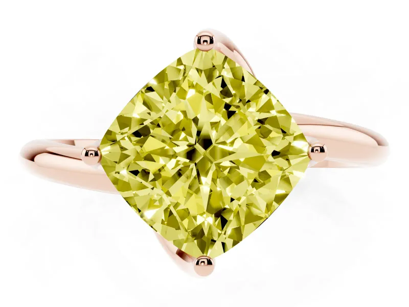 Cushion Cut Bypass Solitaire Engagement Ring Setting for a Fancy Yellow Lab-Grown Diamond | Plain Band | Rose Gold
