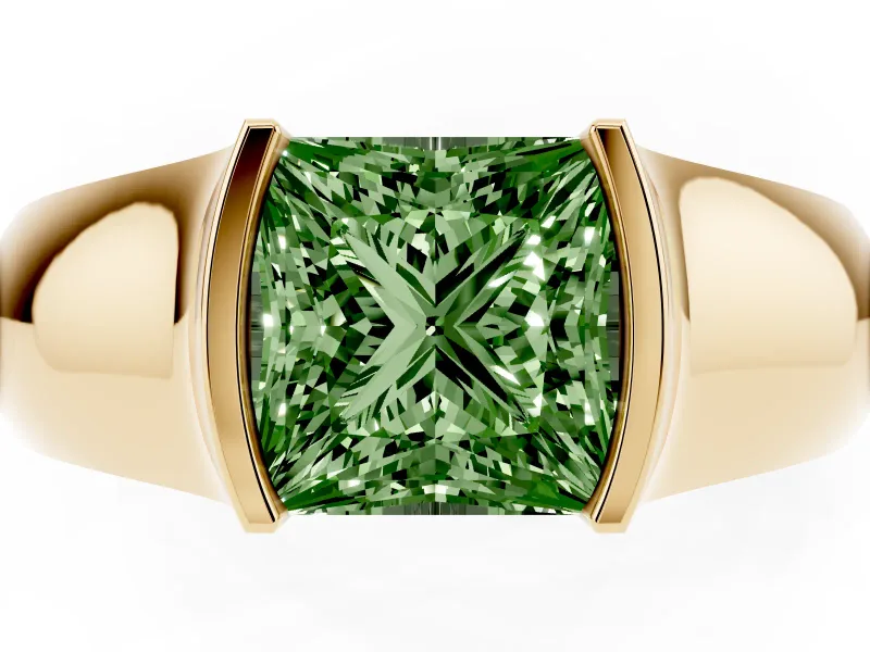 Princess Cut Half Bezel Solitaire Engagement Ring Setting for a Fancy Green Lab-Grown Diamond | Wide Band | Yellow Gold