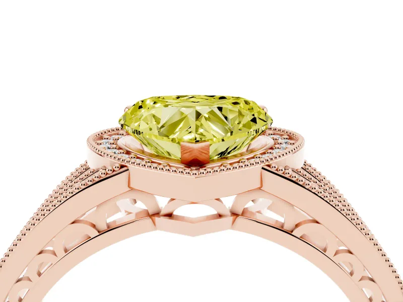 Heart-Shaped Milgrain Halo Engagement Ring Setting for a Fancy Yellow Lab-Grown Diamond | Split Shank | Rose Gold