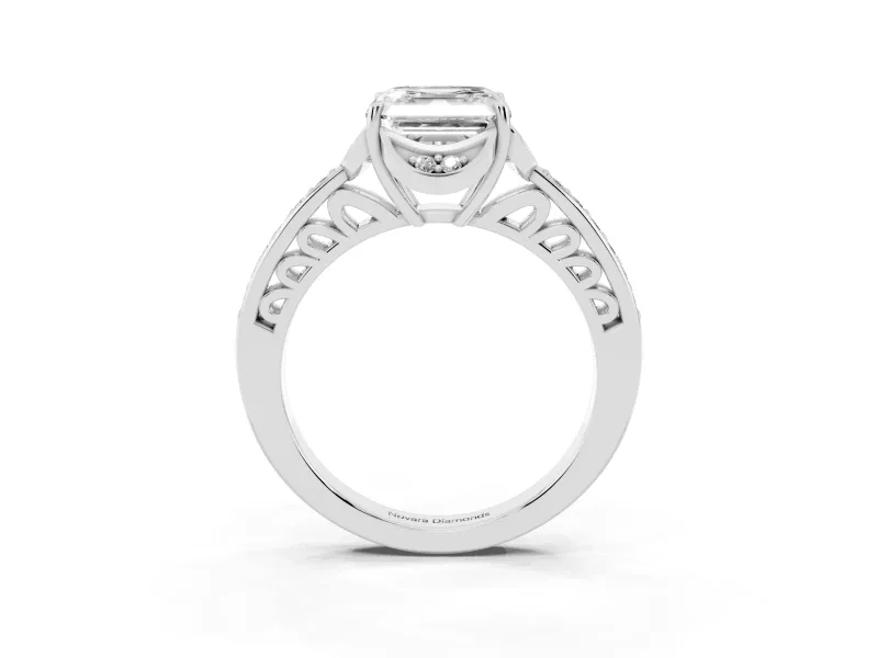 Asscher Cut Floral Pavé Engagement Ring Setting | Petal Accents | Platinum