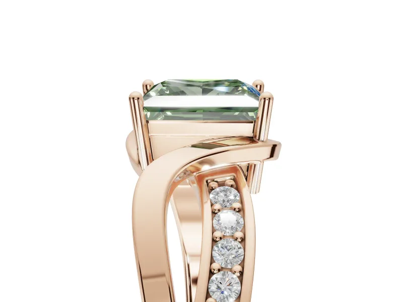 Princess Cut Bypass Solitaire Engagement Ring Setting for a Fancy Green Lab-Grown Diamond | Pavé Strands | Rose Gold