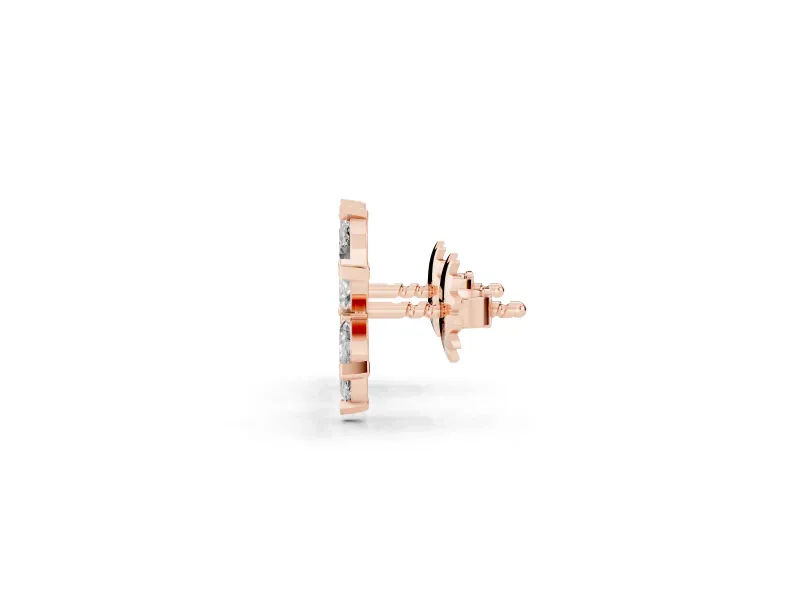 Marquise Lab-Grown Diamond Six Petal Flower Stud Earrings | Beaded Middle | Rose Gold