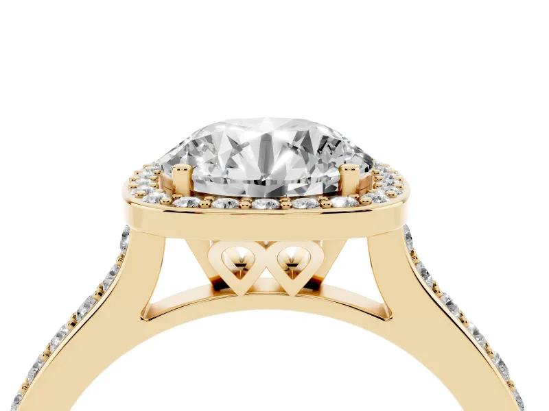 Round Pavé Halo Engagement Ring Setting | Yellow Gold