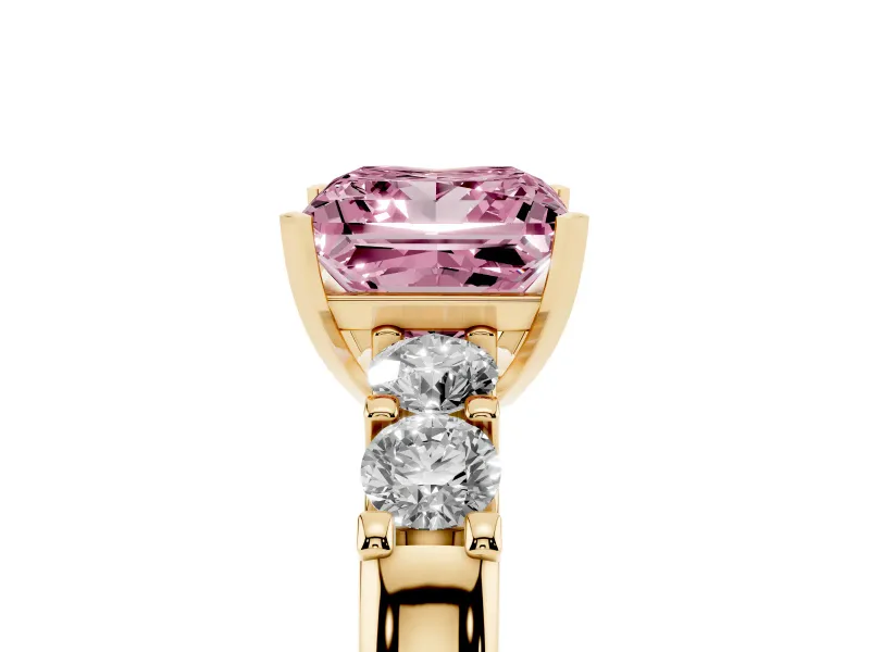 Princess Cut Five Stone Engagement Ring Setting for a Fancy Pink Lab-Grown Diamond | Yellow Gold