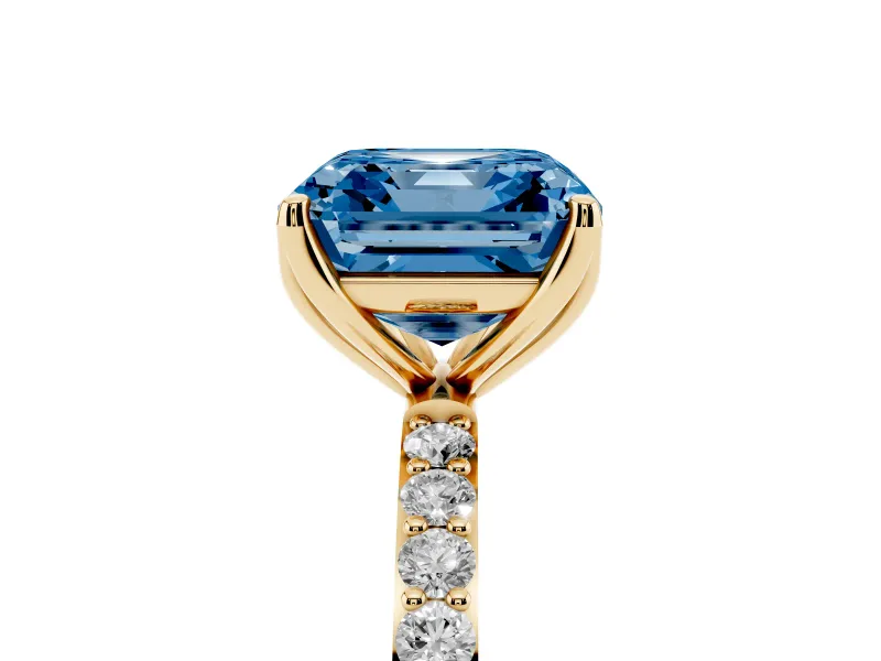 Asscher Cut Pave Solitaire Engagement Ring Setting for a Fancy Blue Lab-Grown Diamond | Slim Band | Yellow Gold