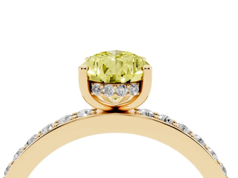 Fancy Yellow Pear Cut Diamond Pavé Band Ring Set in Yellow gold with Prong-Set Center Stone
